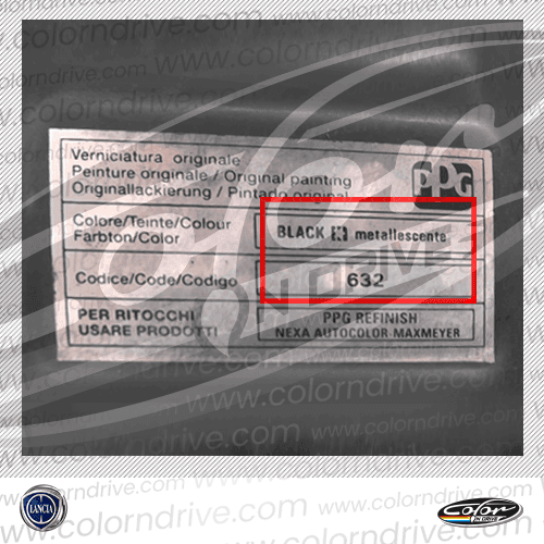 Ejemplo de etiqueta de código de color LANCIA 1